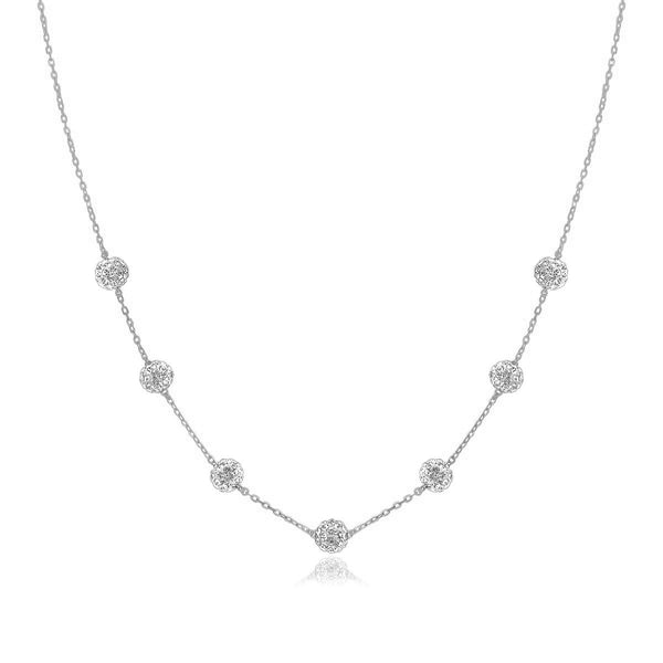 14k White Gold Necklace with Crystal Embellished Sphere Stations