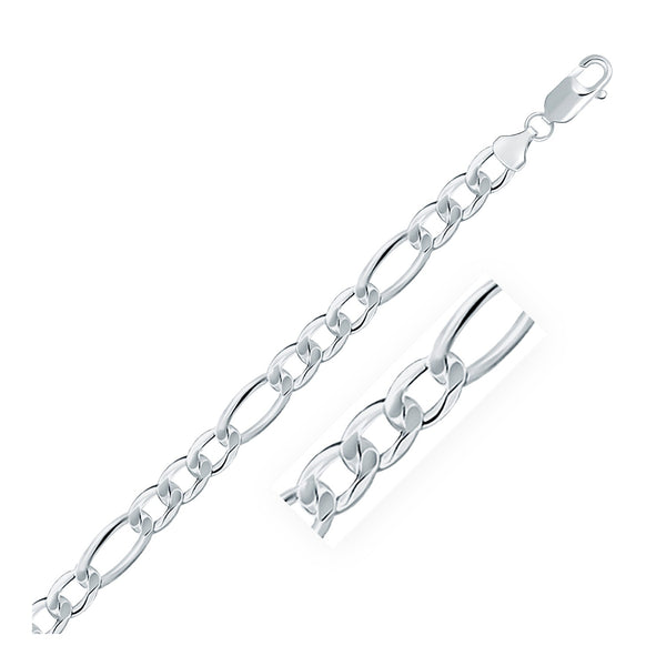 Rhodium Plated 8.1mm Sterling Silver Figaro Style Chain