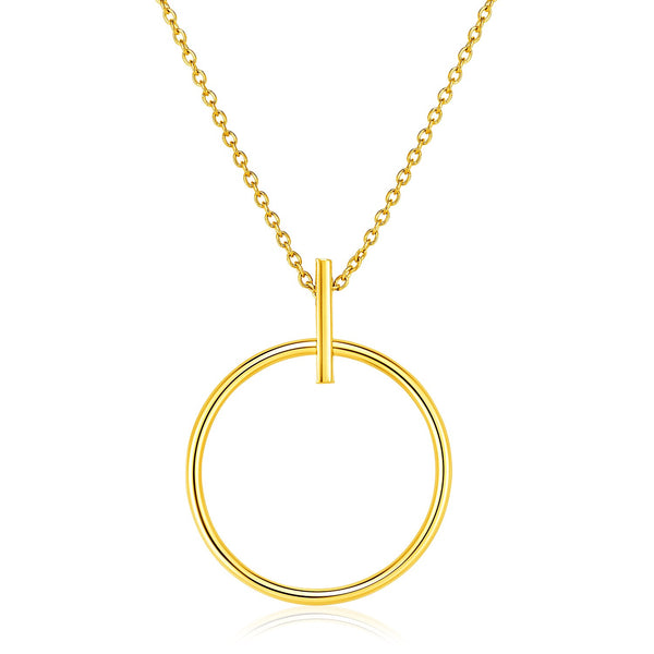 14k Yellow Gold 17 inch Necklace with Polished Ring Pendant