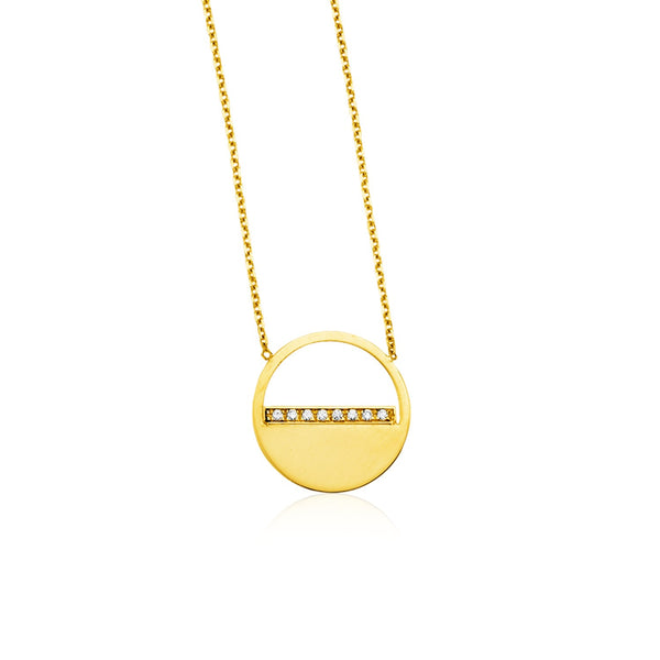 14k Yellow Gold Circle Necklace with Diamonds