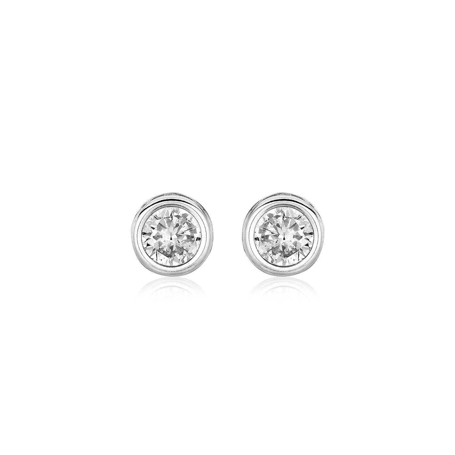 Sterling Silver Round Bezel Set Cubic Zirconia Earrings