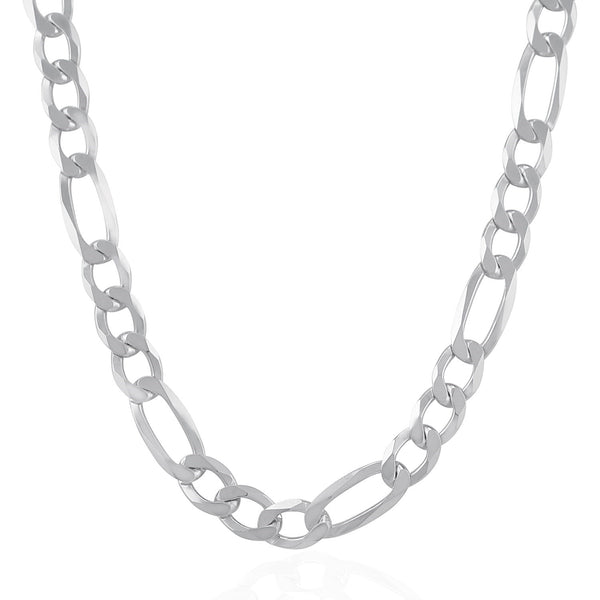 Rhodium Plated 9.0mm Sterling Silver Figaro Style Chain