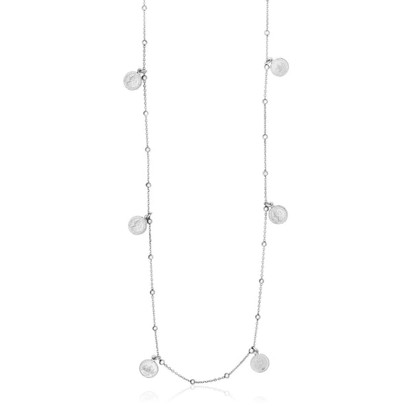 Sterling Silver 24 inch Necklace with Polished Beads and Roman Coins