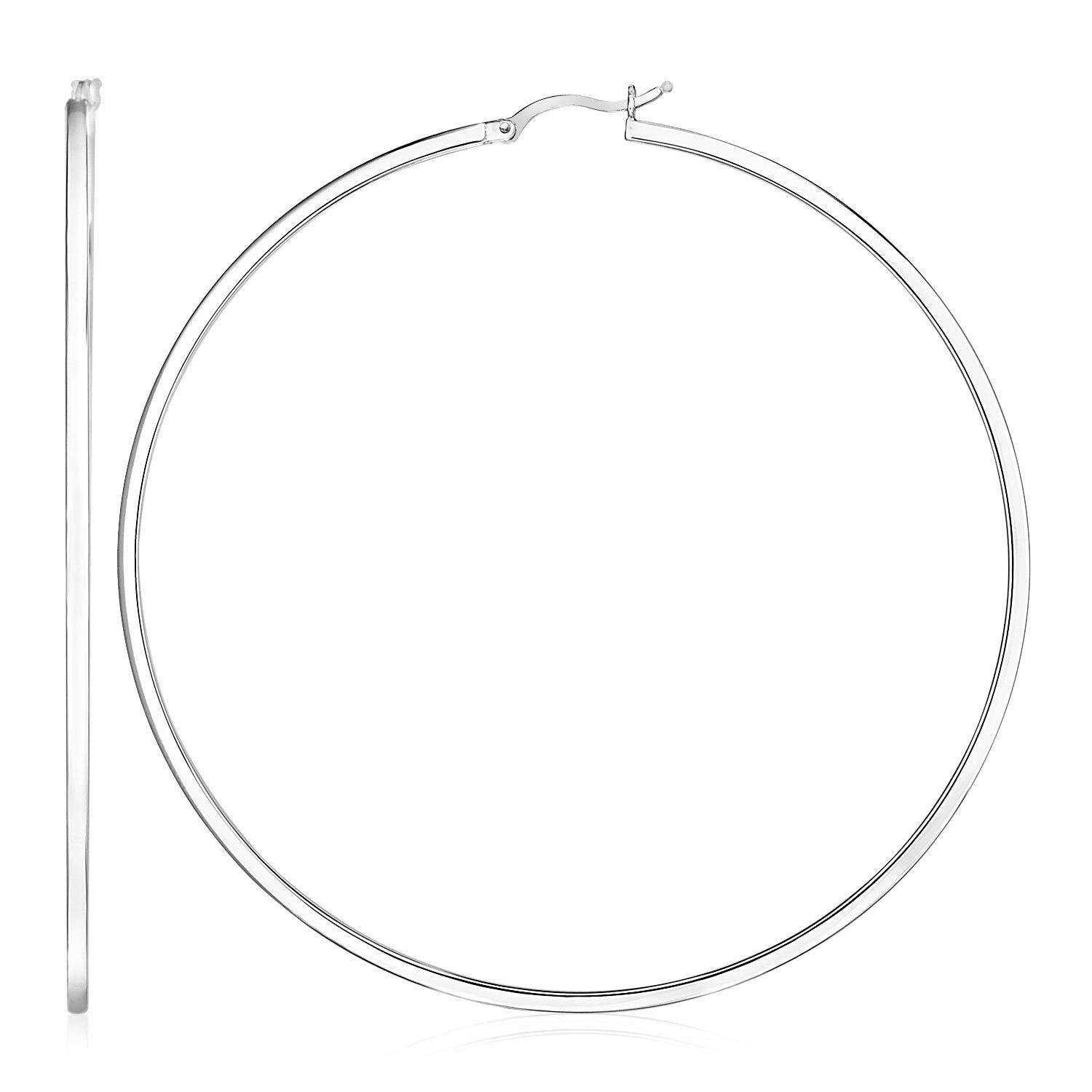 Sterling Silver Large Rectangular Profile Polished Hoop Earrings