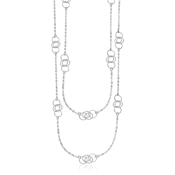 Sterling Silver 36 inch Two Strand Necklace with Interlocking Circle Stations