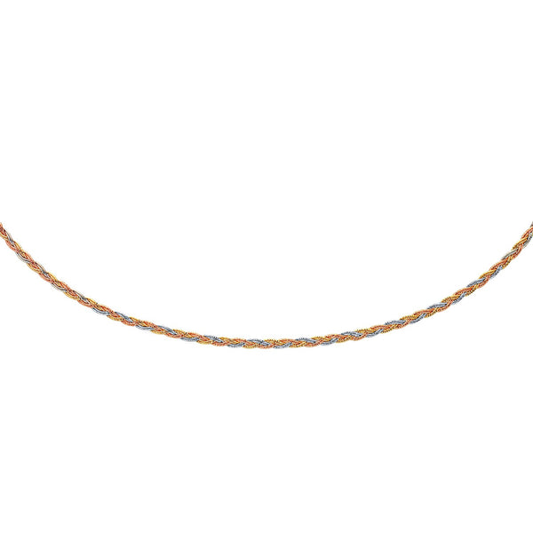 14k Tri Tone Gold Plaited Motif Multi Strand Mirror Spring Necklace