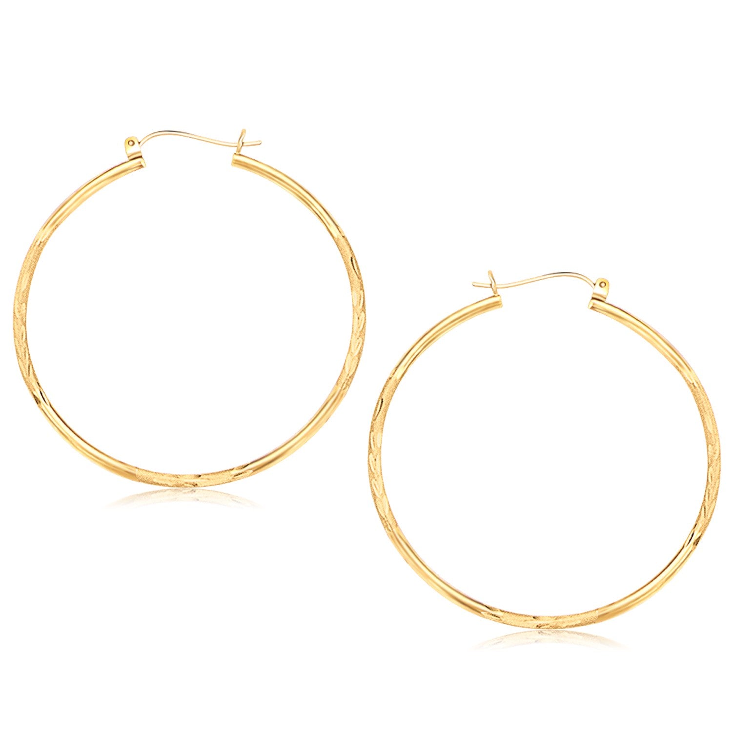 14k Yellow Gold Fancy Diamond Cut Extra Large Hoop Earrings (45mm Diameter)