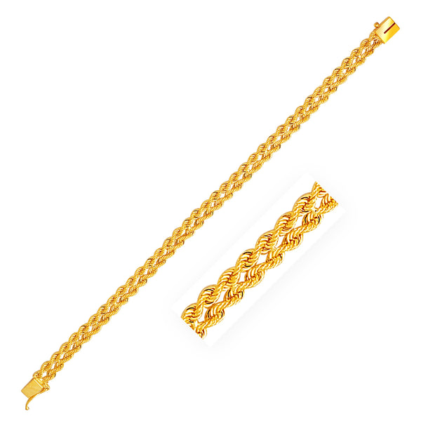 6.0 mm 14k Yellow Gold Two Row Rope Bracelet