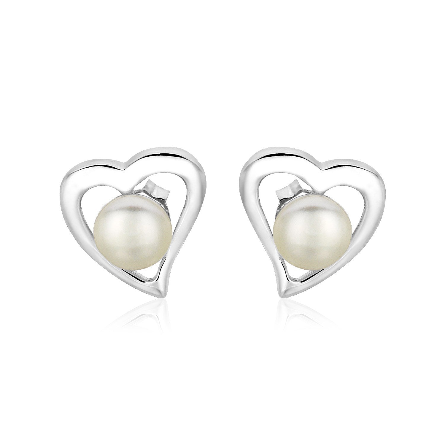 Sterling Silver Open Heart Earrings with Freshwater Pearls