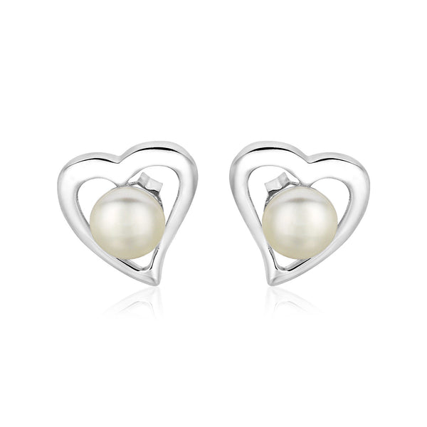 Sterling Silver Open Heart Earrings with Freshwater Pearls