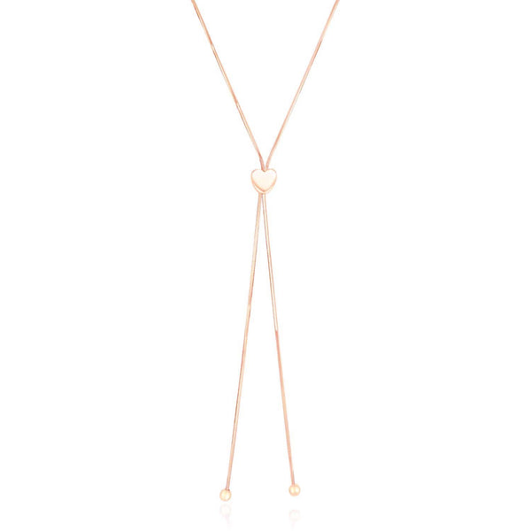 14k Rose Gold Adjustable Heart Style Lariat Necklace
