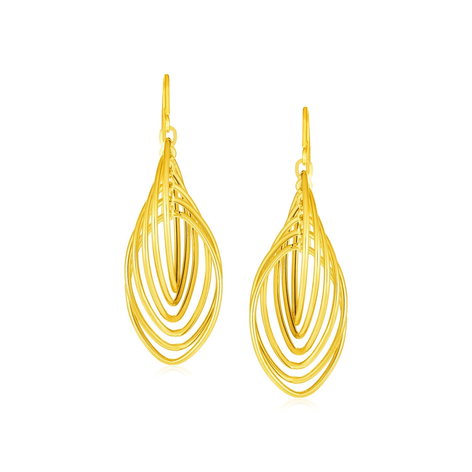 14k Yellow Gold Post Earrings with Polished Wire Dangles