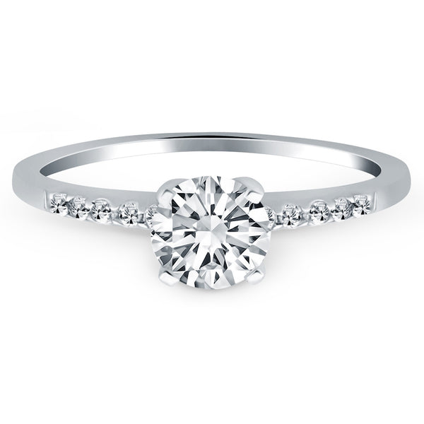 14k White Gold Engagement Ring with Diamond Band Design