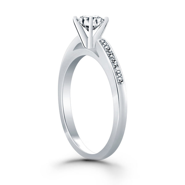 14k White Gold Diamond Channel Cathedral Engagement Ring