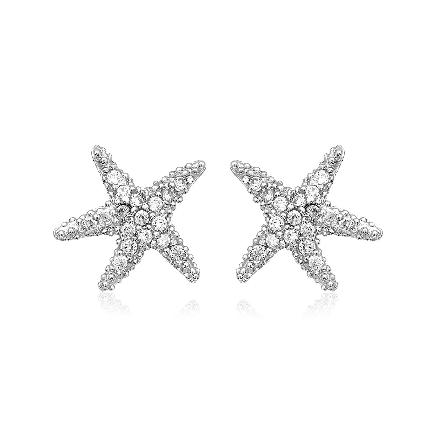 Sterling Silver Petite Starfish Earrings with Cubic Zirconias