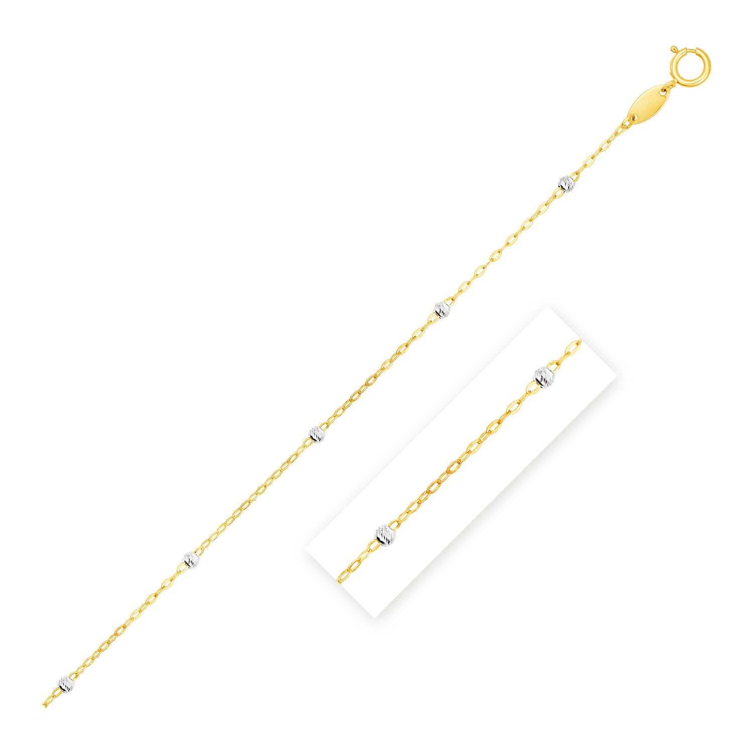 Diamond Cut Bead Links Pendant Chain in 14k Two Tone Gold (3.5mm)