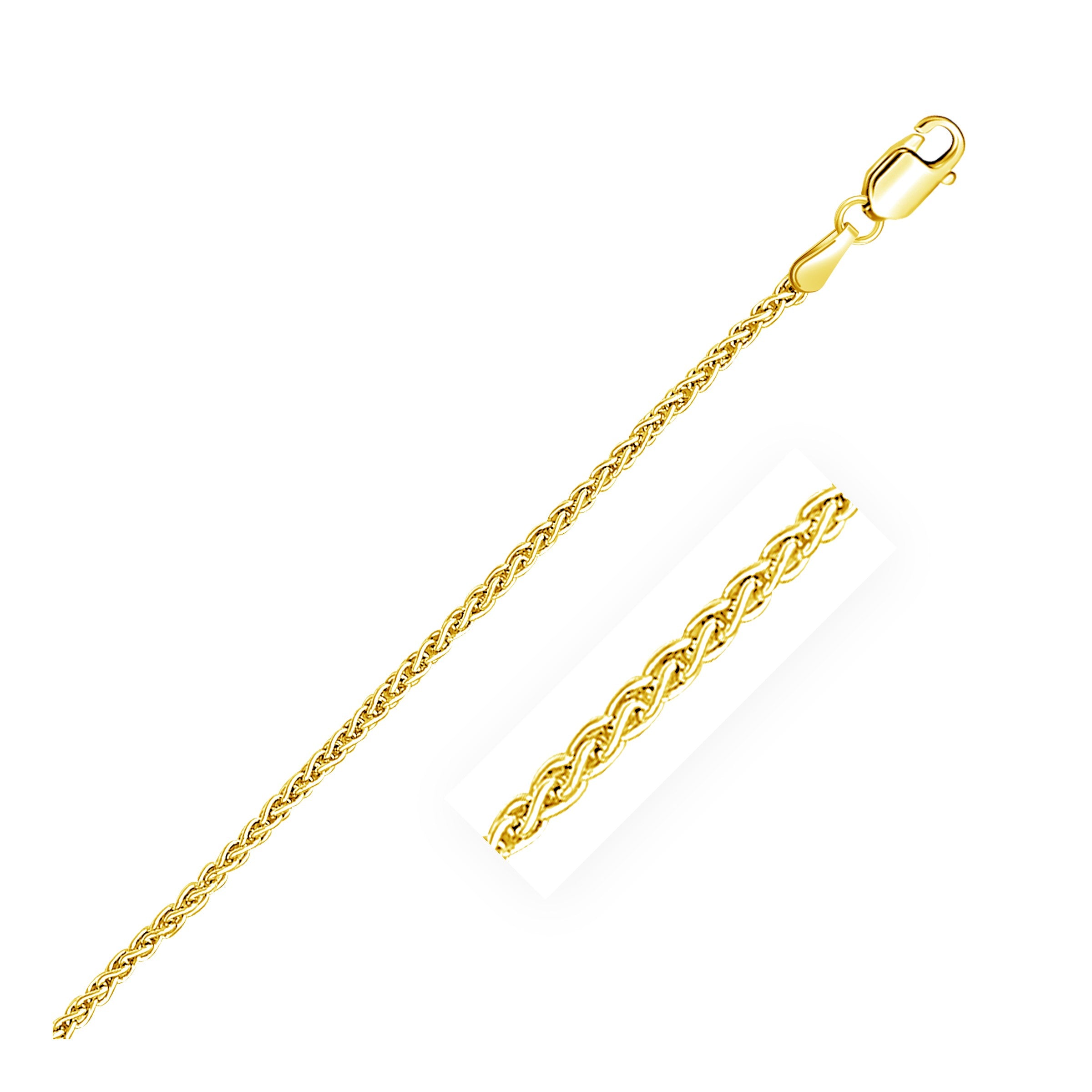 2.1mm 14k Yellow Gold Round Wheat Chain