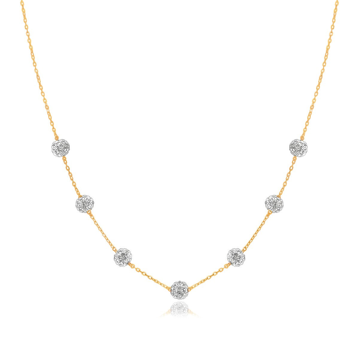 14k Yellow Gold Necklace with Crystal Embellished Sphere Stations