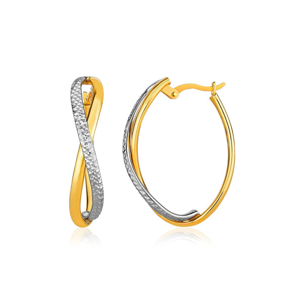 14k Two-Tone Gold Twisted Style Multi-Textured Hoop Earrings