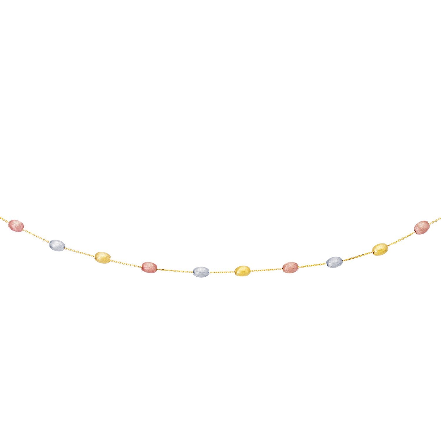 14k Tri-Color Gold Necklace with Fancy Textured Pebble Stations