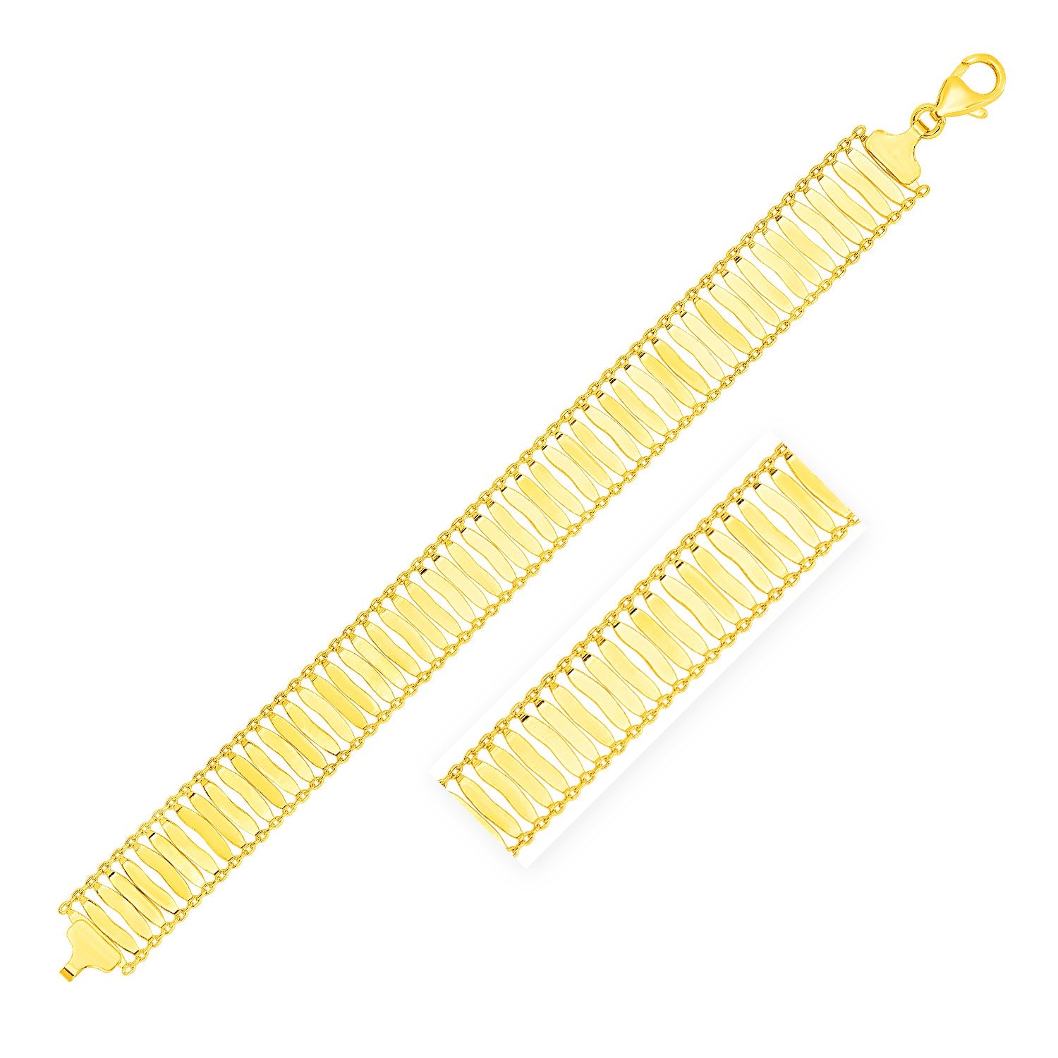 14K Yellow Gold Polished Organic Bar Motif and Chain Bracelet