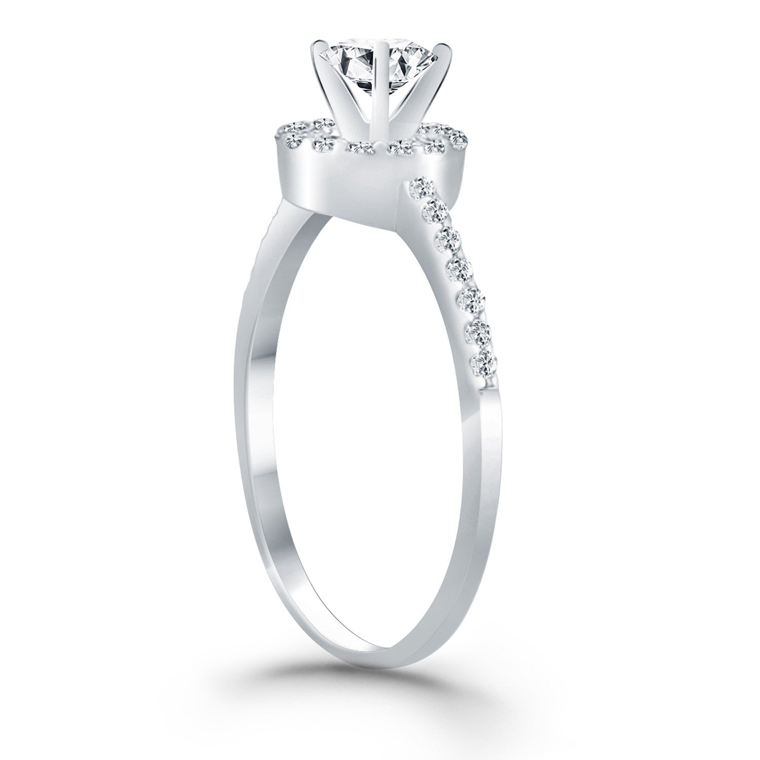 14k White Gold Diamond Halo Collar Engagement Ring