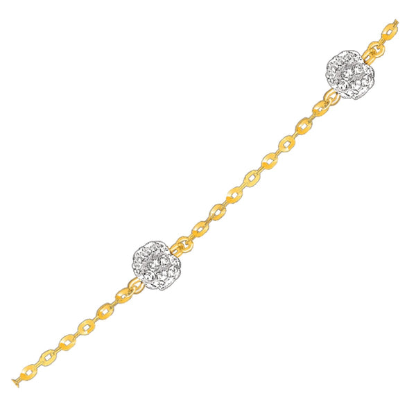 14k Yellow Gold Bracelet with Crystal Studded Ball Stations