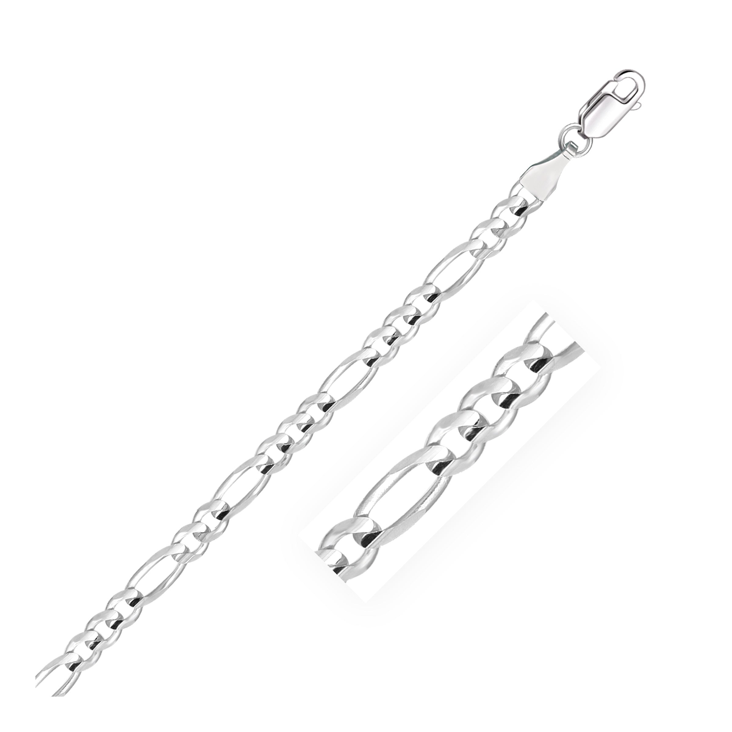 4.6mm 14k White Gold Solid Figaro Chain