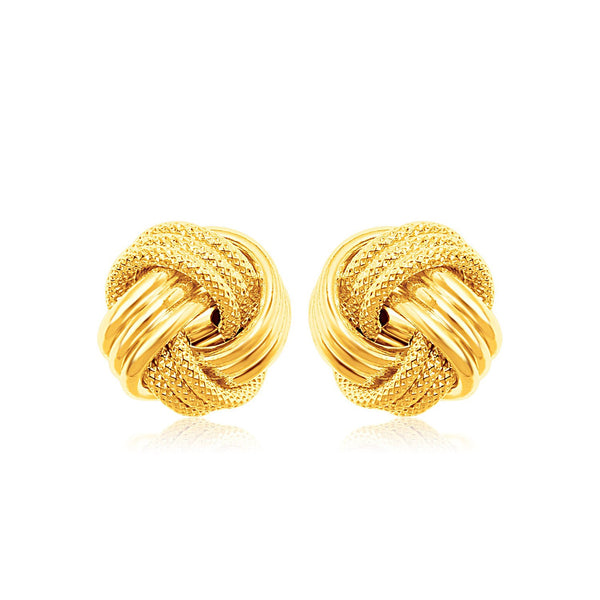 14k Yellow Gold Love Knot with Ridge Texture Earrings