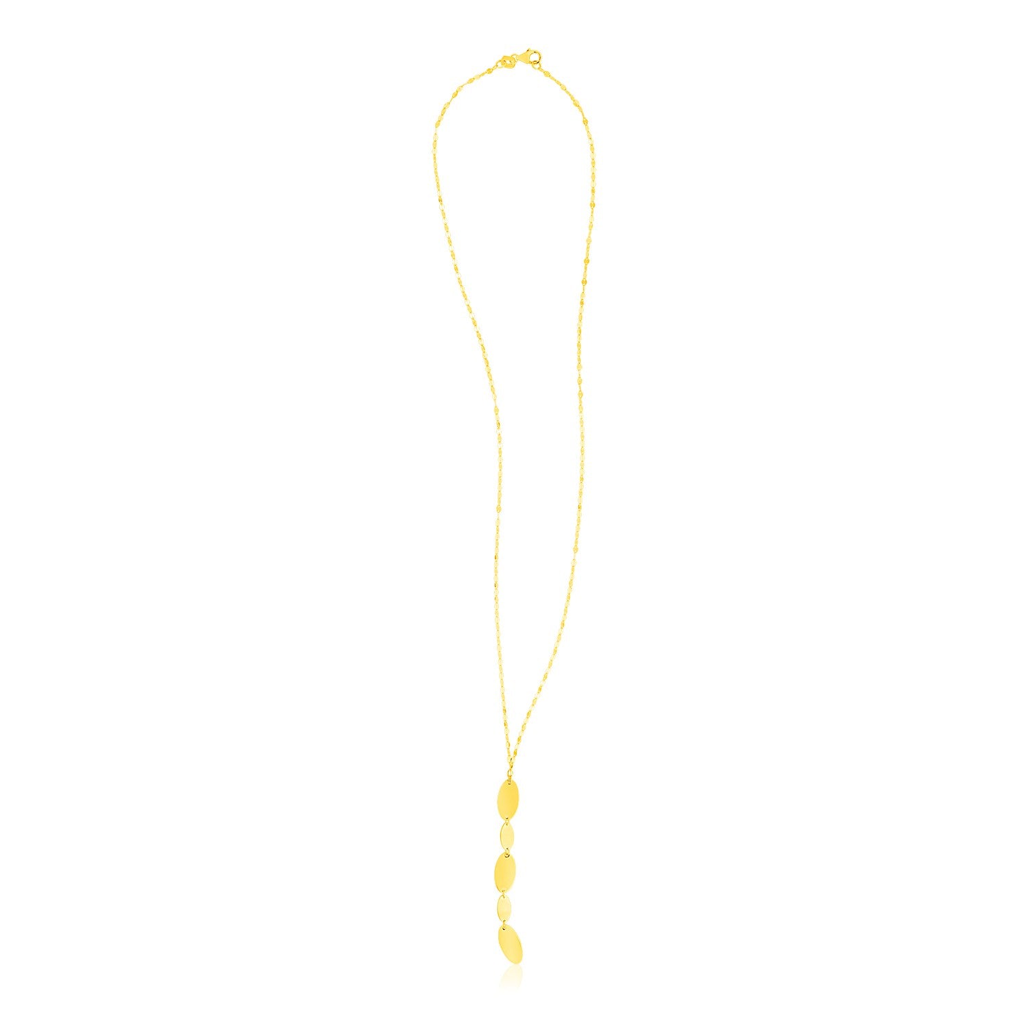 14K Yellow Gold Lariat Necklace with Polished Ovals