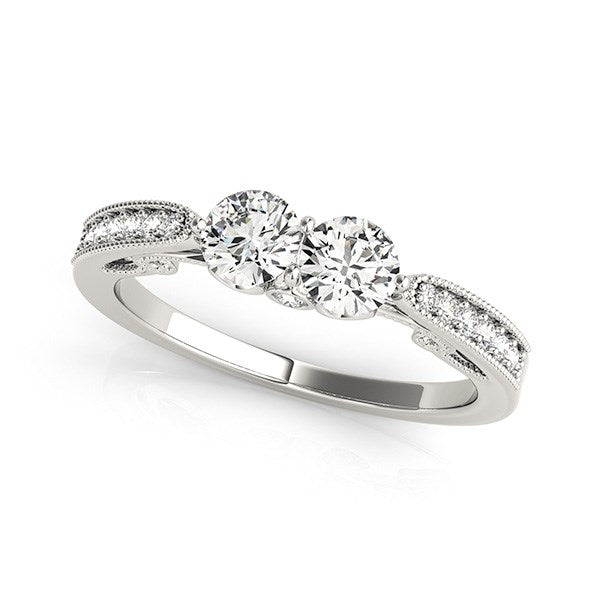 Two Stone Diamond Ring With Milgrain Design In 14k White Gold (3/4 cttw)