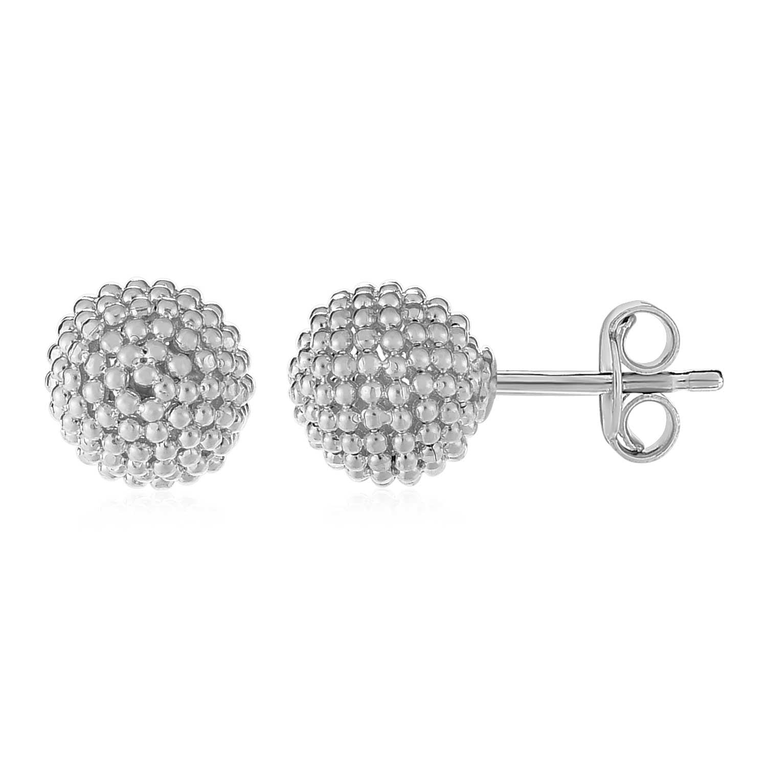 14k White Gold Post Earrings with Beaded Spheres