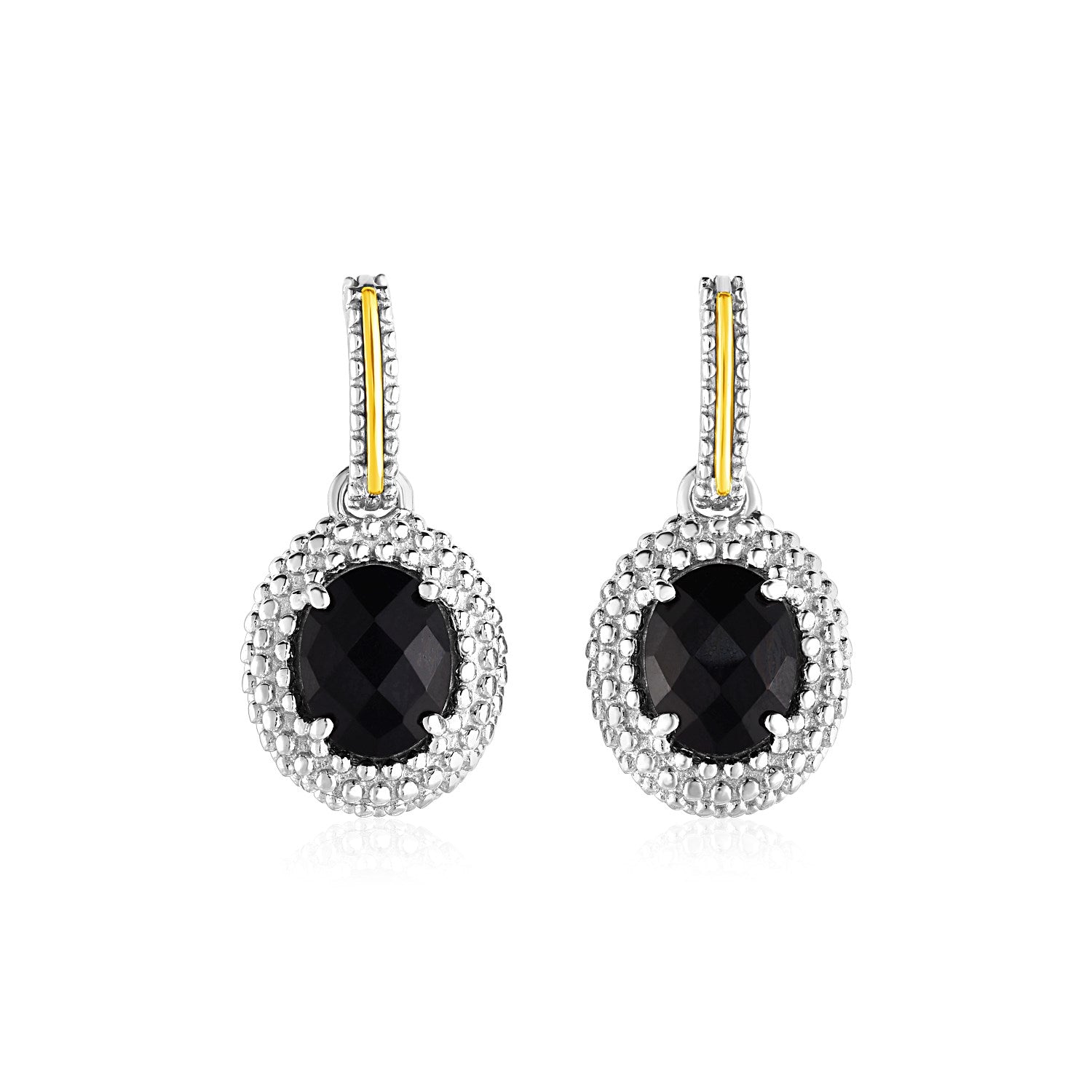 Oval Onyx Earrings in 18k Yellow Gold & Sterling Silver