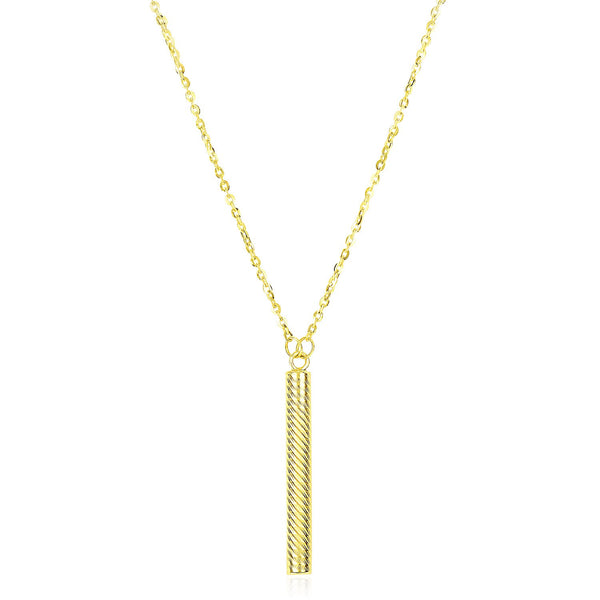 14k Yellow Gold Textured Cylinder Pendant Chain Necklace