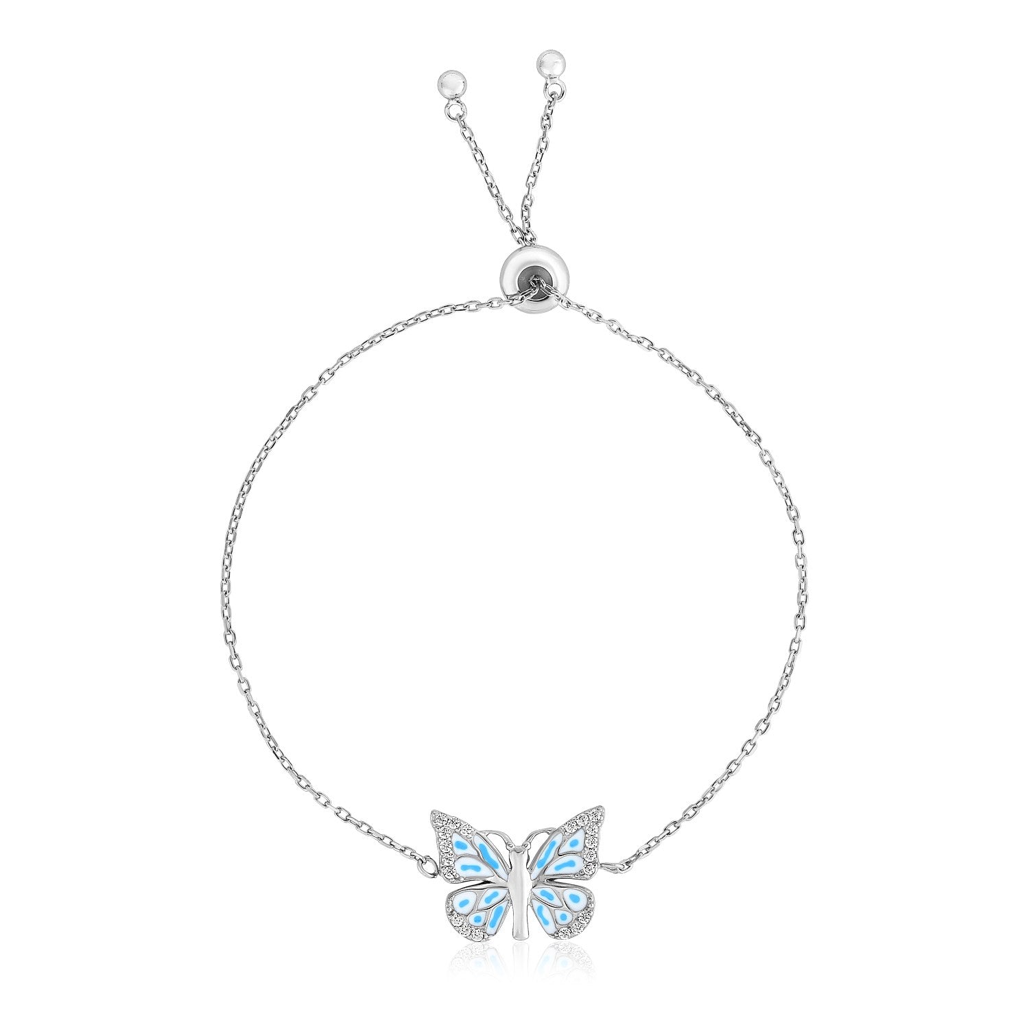 Sterling Silver 9 1/4 inch Adjustable Bracelet with Enameled Butterfly
