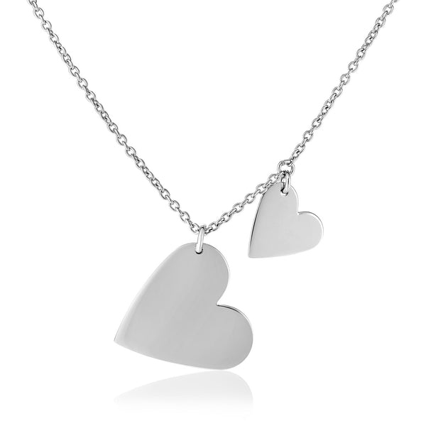 Sterling Silver 18 inch Necklace with Two Polished Hearts