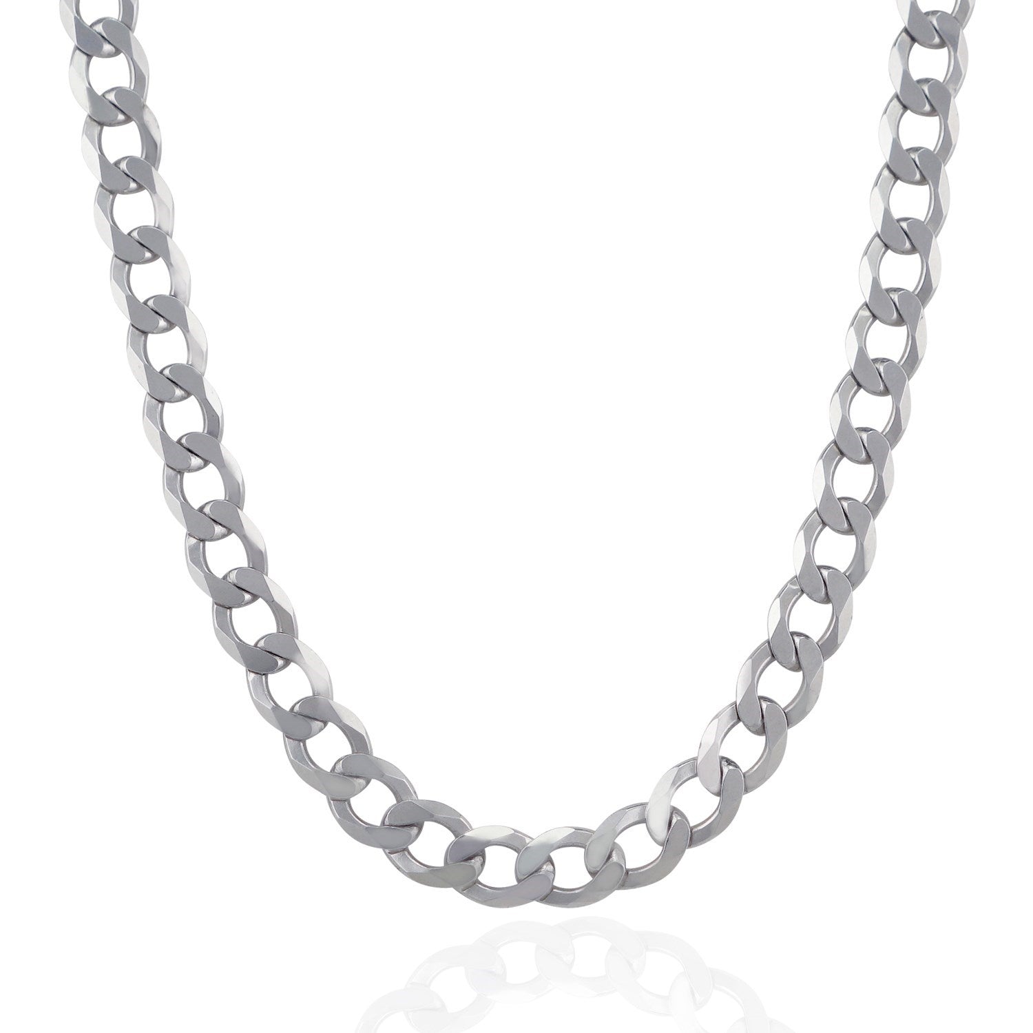 Rhodium Plated 9.5mm Sterling Silver Curb Style Chain