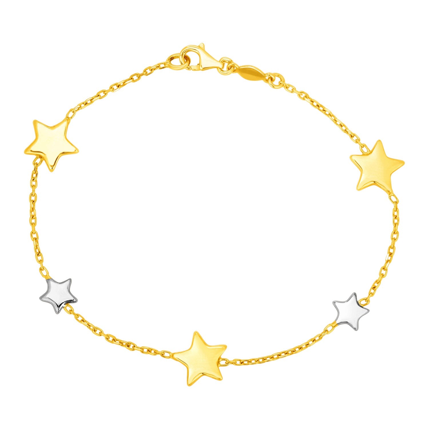 14k Two Tone Gold Bracelet with Polished Stars