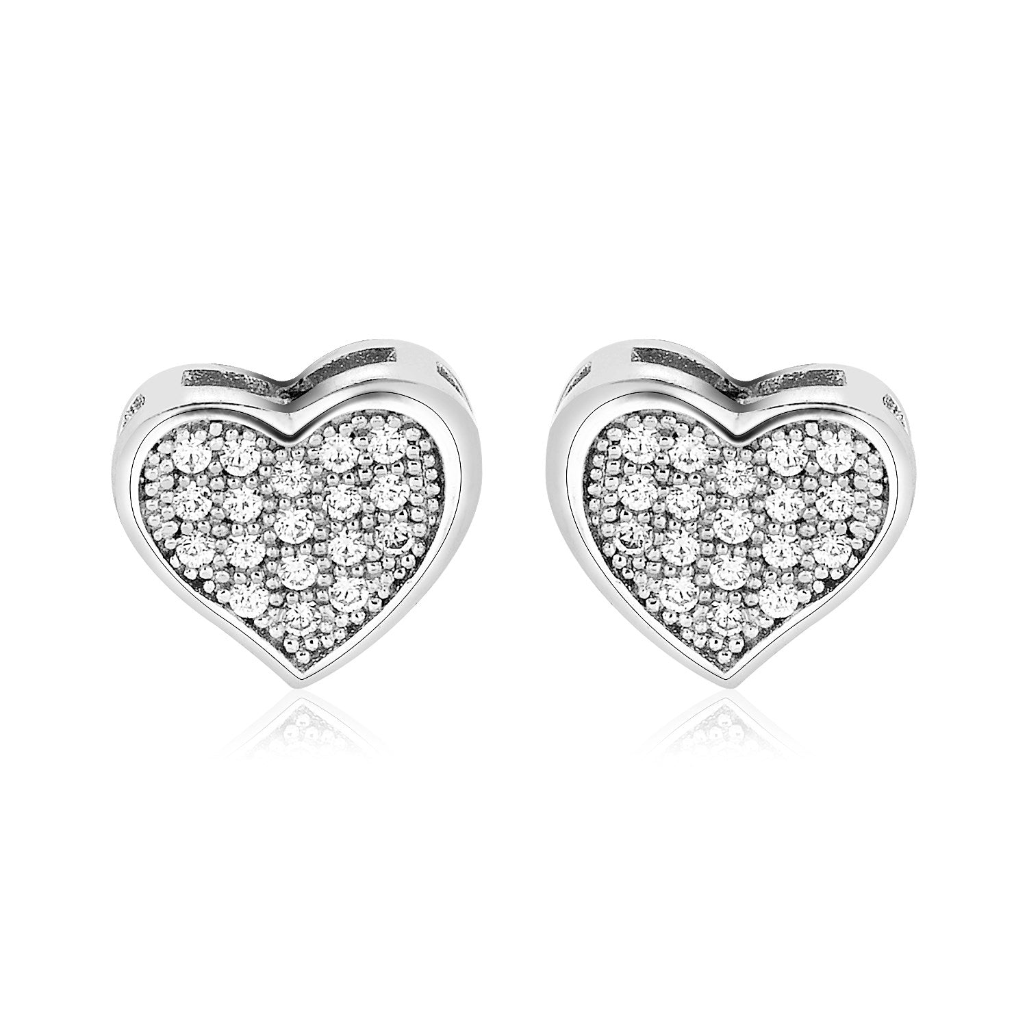 Sterling Silver Heart Earrings with Cubic Zirconias