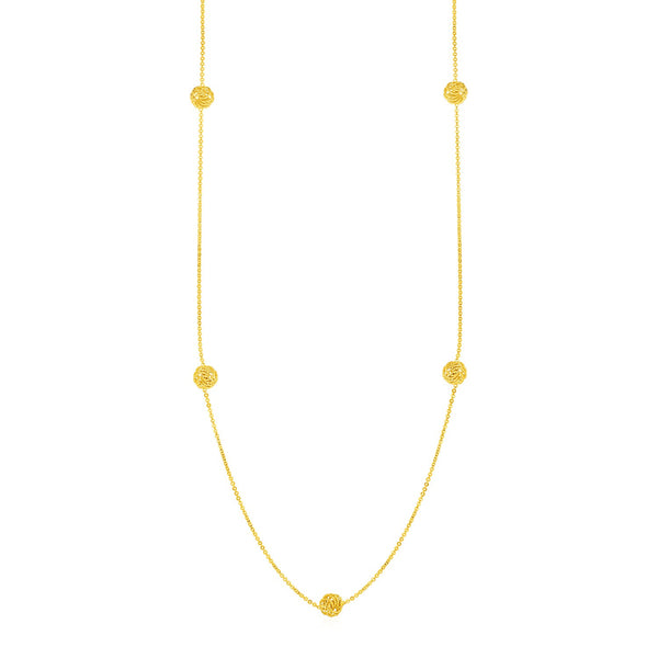 Station Necklace with Textured Love Knots in 14k Yellow Gold