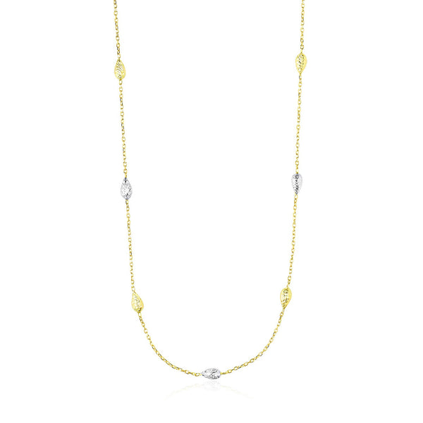 14k Two-Tone Gold Puffed Diamond Cut Teardrop Station Chain Necklace