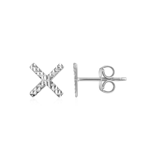 14k White Gold Textured X Post Earrings