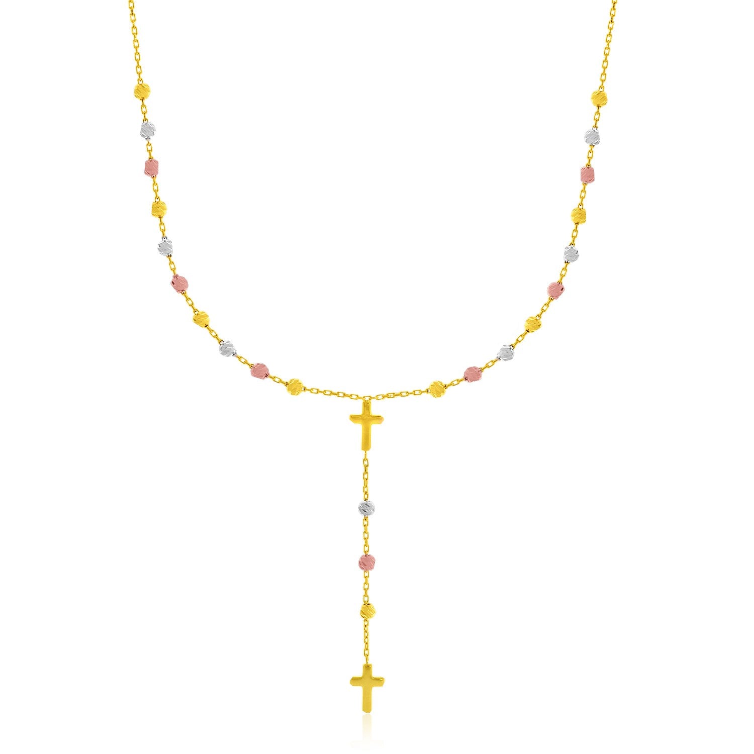 14k Tri-Color Gold Rosary Chain Necklace