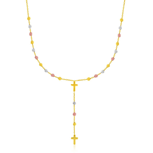 14k Tri-Color Gold Rosary Chain Necklace