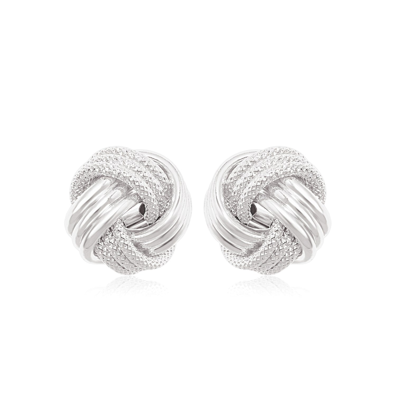 14k White Gold Love Knot with Ridge Texture Earrings