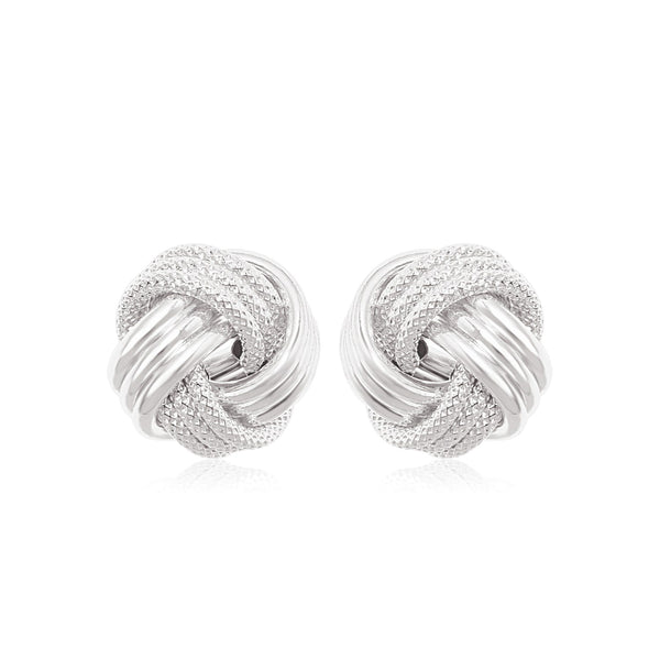 14k White Gold Love Knot with Ridge Texture Earrings