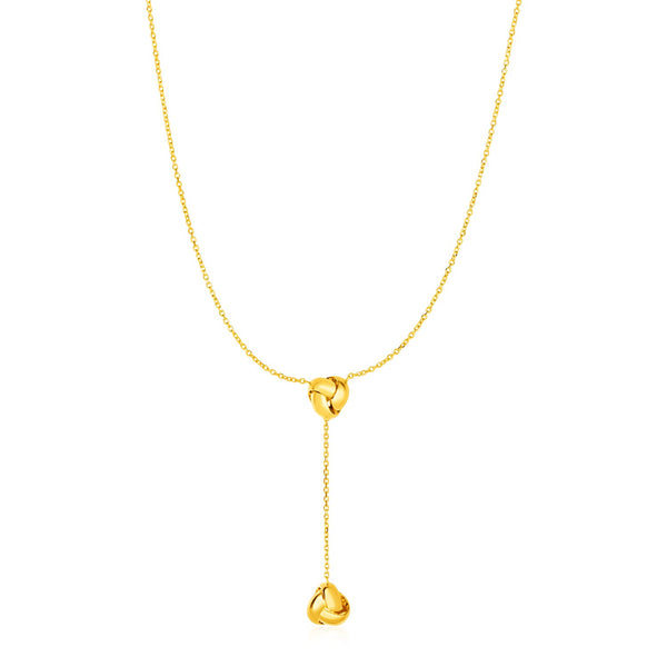 Lariat Necklace with Two Love Knots in 14k Yellow Gold