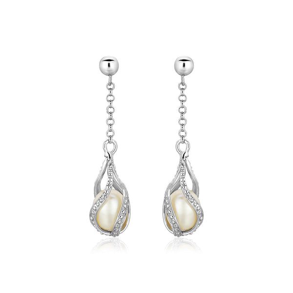 Sterling Silver Twisted Cage Style Earrings with Freshwater Pearls
