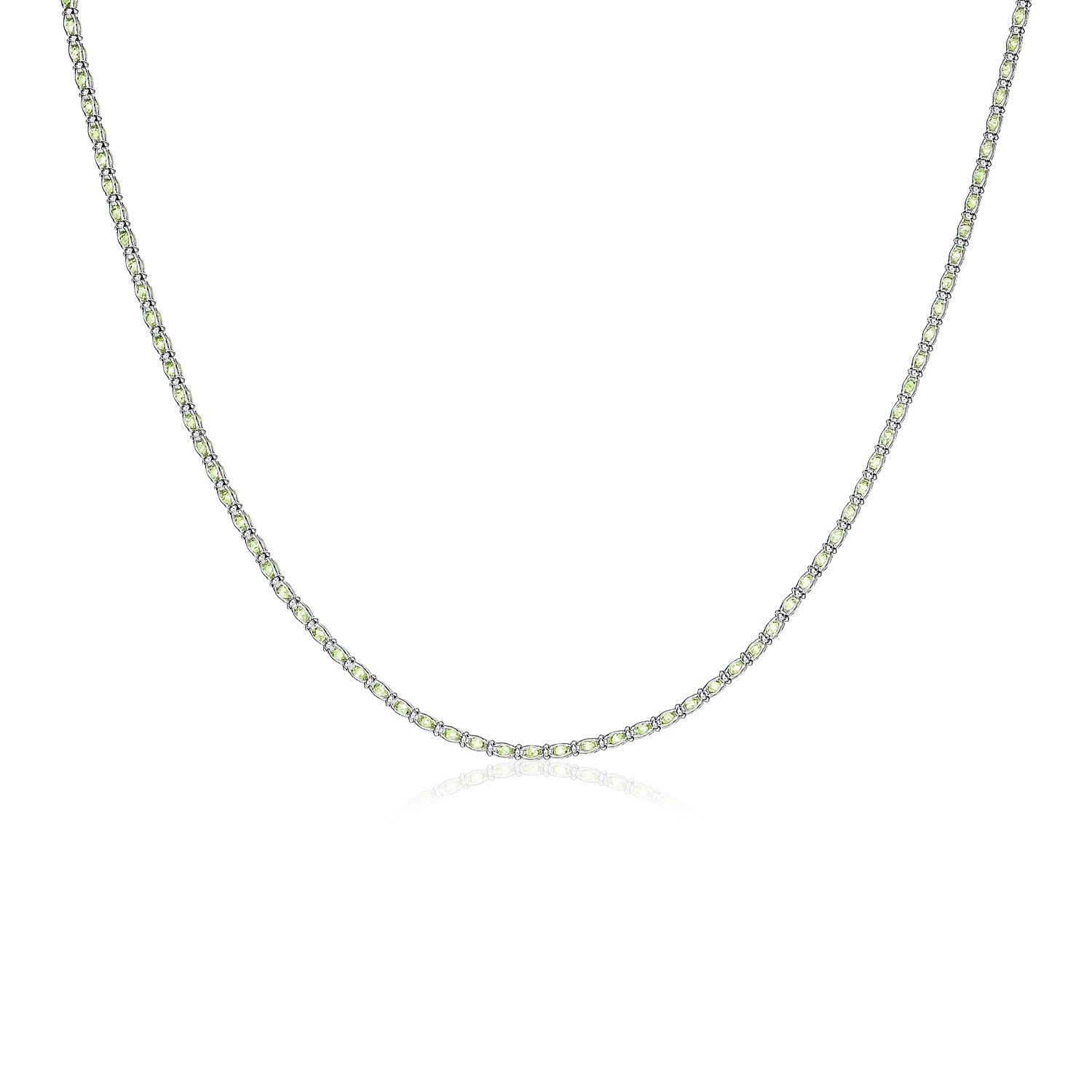 Sterling Silver 18 inch Necklace with Pale Green Cubic Zirconias