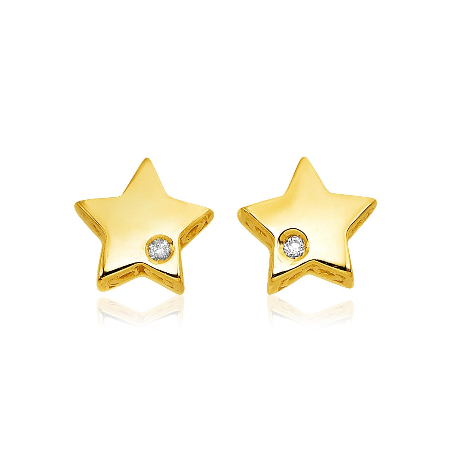 14k Yellow Gold Polished Star Earrings with Diamonds